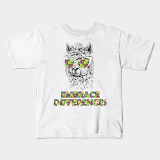 Llama Embrace Differences Kids T-Shirt